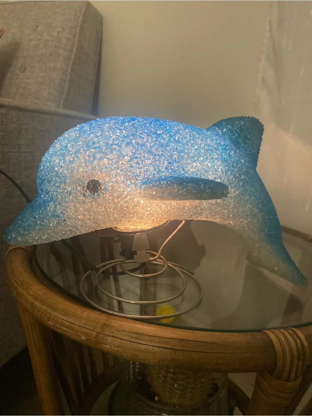 Vintage Dolphin Night Light Lamp Blue/White Corded Metal Spiral Base Y2K 90s kid